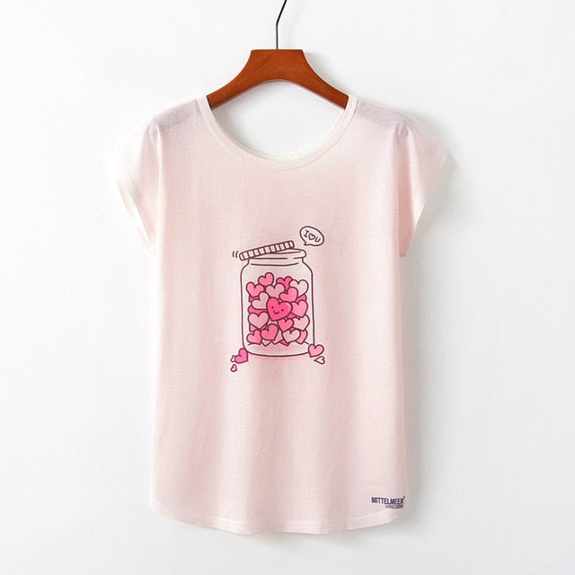 Women Cute Style Bird Print Loose T-shirt - COOLCrown Store