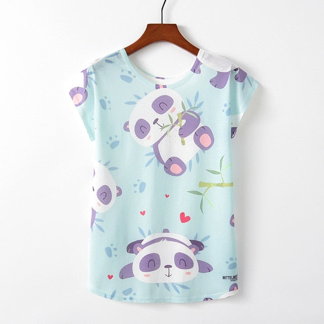 Women Cute Style Bird Print Loose T-shirt - COOLCrown Store