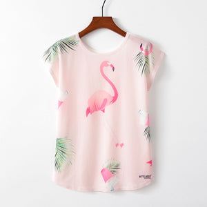 Women Cute Style Bird Print Loose T-shirt - COOLCrown Store