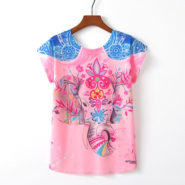 Women Cute Style Bird Print Loose T-shirt - COOLCrown Store