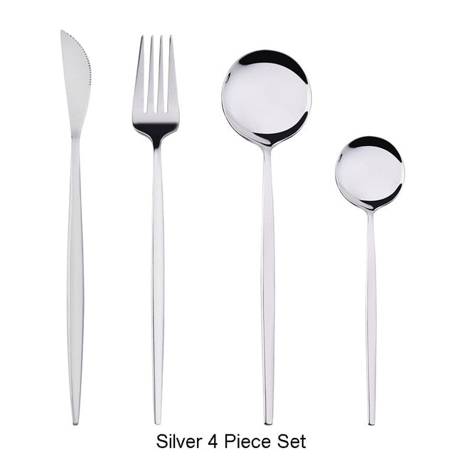 4Pcs Black Gold Cutlery Set Stainless Steel Dinnerware Silverware Flatware Set Dinner - COOLCrown Store