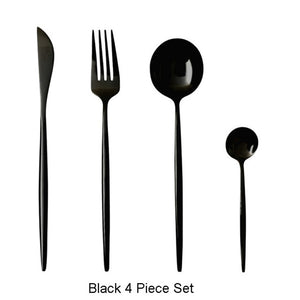 4Pcs Black Gold Cutlery Set Stainless Steel Dinnerware Silverware Flatware Set Dinner - COOLCrown Store