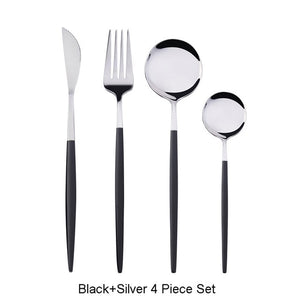 4Pcs Black Gold Cutlery Set Stainless Steel Dinnerware Silverware Flatware Set Dinner - COOLCrown Store