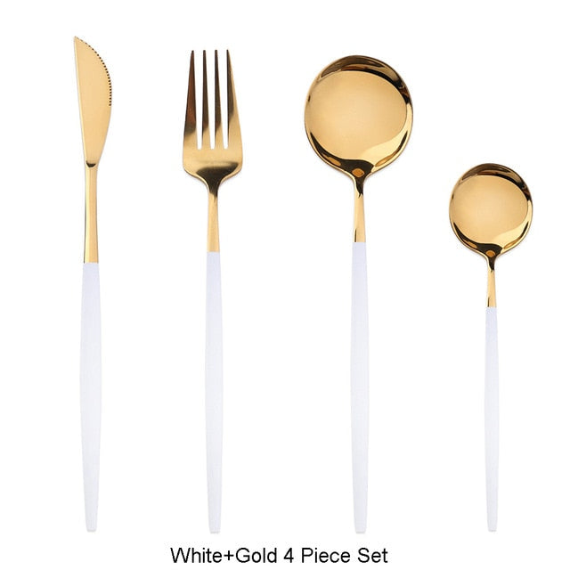 4Pcs Black Gold Cutlery Set Stainless Steel Dinnerware Silverware Flatware Set Dinner - COOLCrown Store