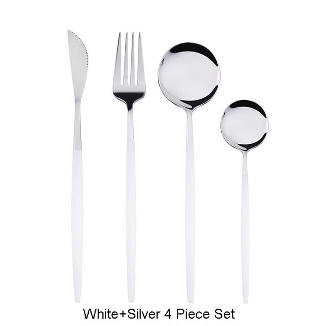 4Pcs Black Gold Cutlery Set Stainless Steel Dinnerware Silverware Flatware Set Dinner - COOLCrown Store