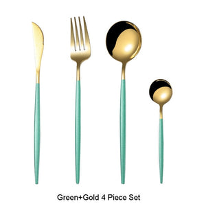 4Pcs Black Gold Cutlery Set Stainless Steel Dinnerware Silverware Flatware Set Dinner - COOLCrown Store