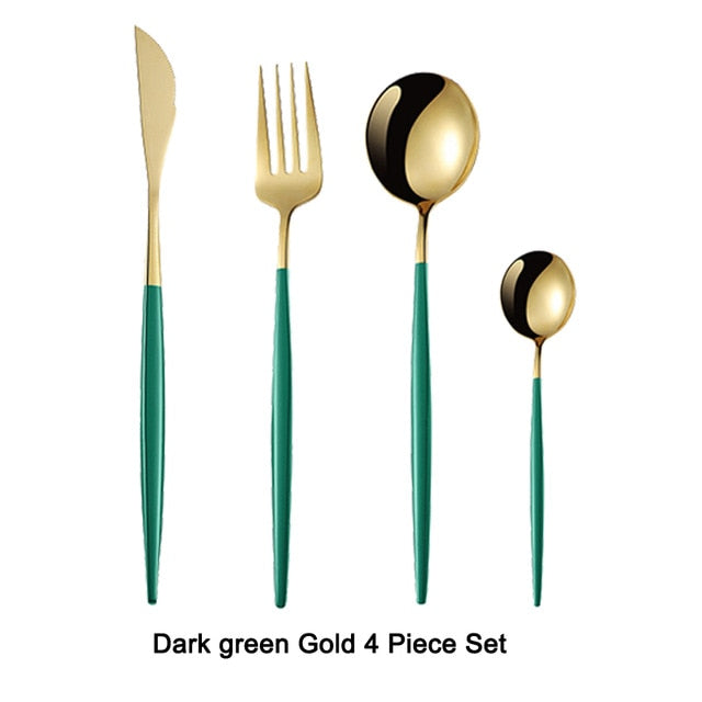 4Pcs Black Gold Cutlery Set Stainless Steel Dinnerware Silverware Flatware Set Dinner - COOLCrown Store