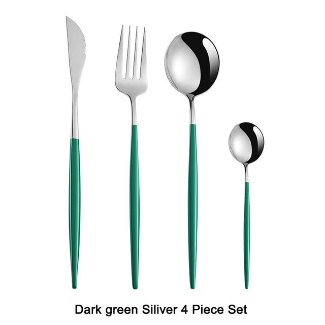 4Pcs Black Gold Cutlery Set Stainless Steel Dinnerware Silverware Flatware Set Dinner - COOLCrown Store