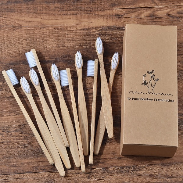 New design mixed color bamboo toothbrush Eco Friendly wooden Tooth Brush Soft bristle Tip Charcoal adults oral care toothbrush - COOLCrown Store