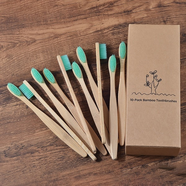 New design mixed color bamboo toothbrush Eco Friendly wooden Tooth Brush Soft bristle Tip Charcoal adults oral care toothbrush - COOLCrown Store