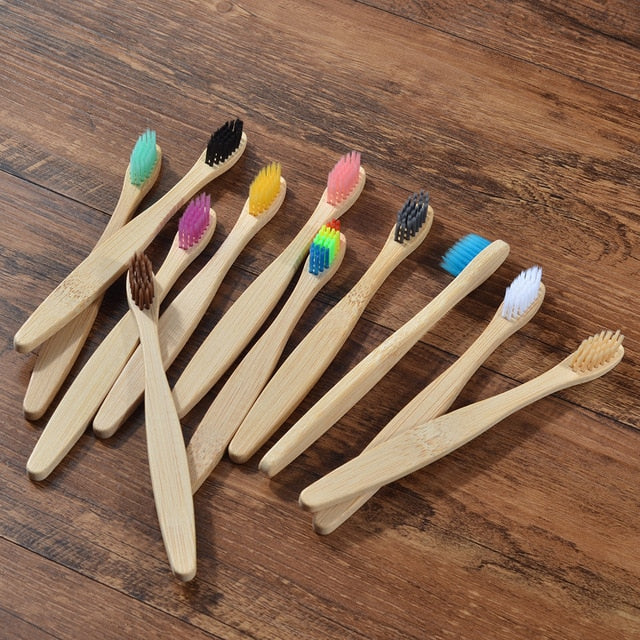 New design mixed color bamboo toothbrush Eco Friendly wooden Tooth Brush Soft bristle Tip Charcoal adults oral care toothbrush - COOLCrown Store