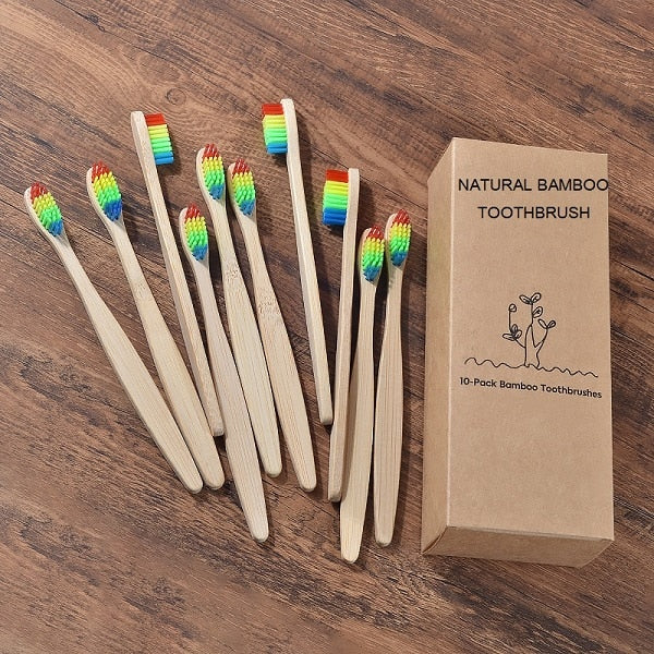 New design mixed color bamboo toothbrush Eco Friendly wooden Tooth Brush Soft bristle Tip Charcoal adults oral care toothbrush - COOLCrown Store