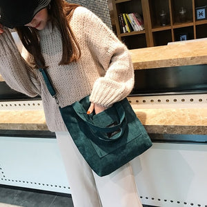 Corduroy Canvas Tote Ladies Casual Shoulder Foldable Shopping Bag - COOLCrown Store