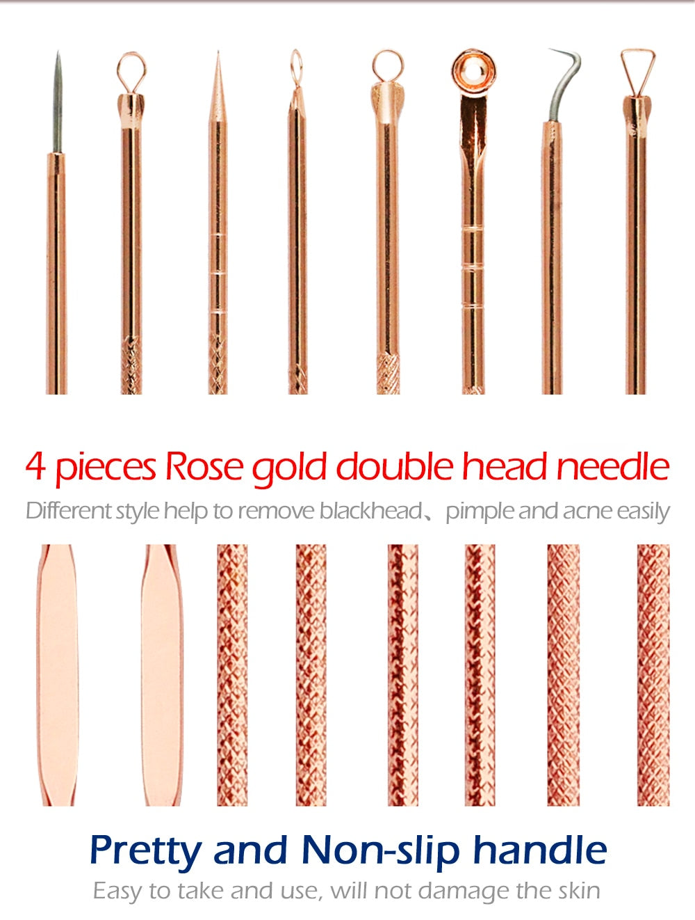 4Pcs Rose Gold Acne Pimple Extractor Remover Tool Kit Blackhead Blemish Removers - COOLCrown Store