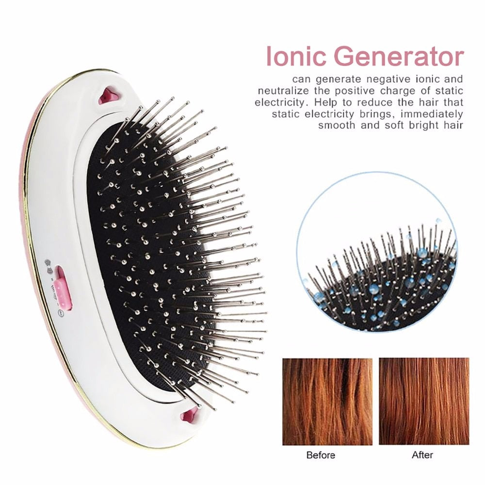 Portable Electric Ionic Hairbrush Anti-static Straight hair Comb Head Massager Anti hair loss Comb - COOLCrown Store