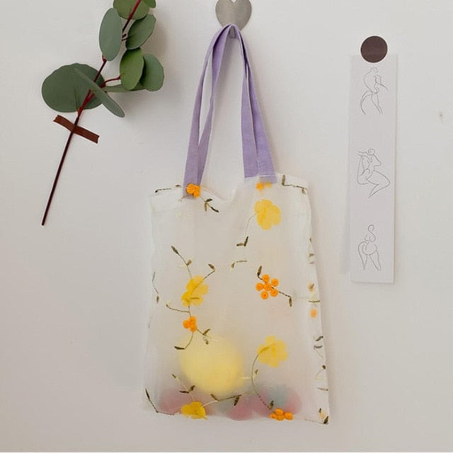 2pcs Embroidered Light Clear Organza Jelly Tote Messenger Shoulder Bags - COOLCrown Store