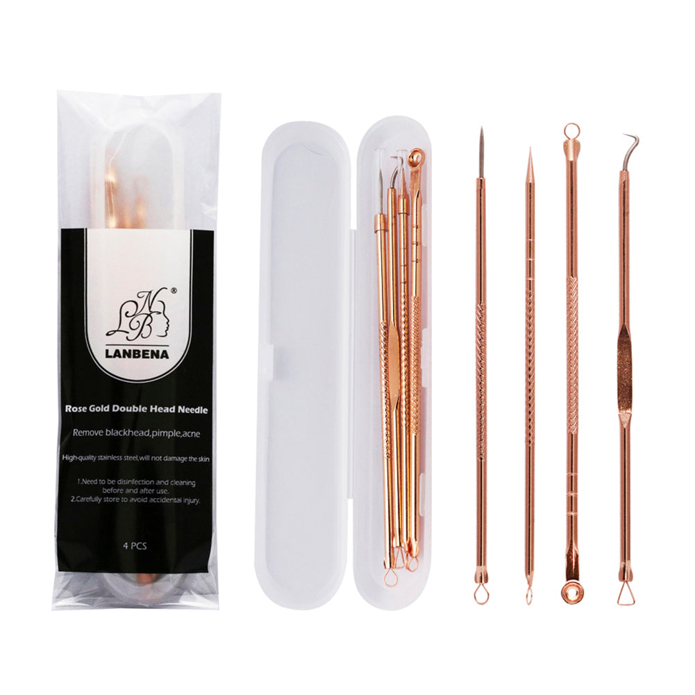 4Pcs Rose Gold Acne Pimple Extractor Remover Tool Kit Blackhead Blemish Removers - COOLCrown Store