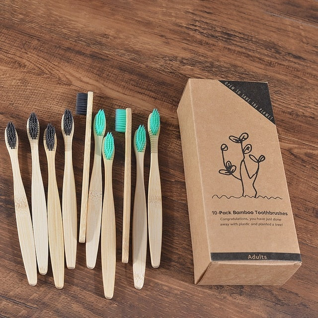 New design mixed color bamboo toothbrush Eco Friendly wooden Tooth Brush Soft bristle Tip Charcoal adults oral care toothbrush - COOLCrown Store