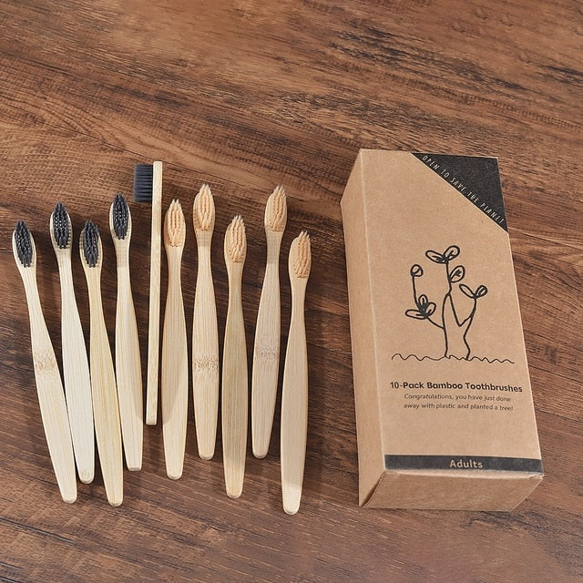 New design mixed color bamboo toothbrush Eco Friendly wooden Tooth Brush Soft bristle Tip Charcoal adults oral care toothbrush - COOLCrown Store