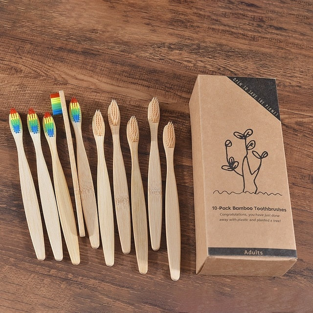 New design mixed color bamboo toothbrush Eco Friendly wooden Tooth Brush Soft bristle Tip Charcoal adults oral care toothbrush - COOLCrown Store