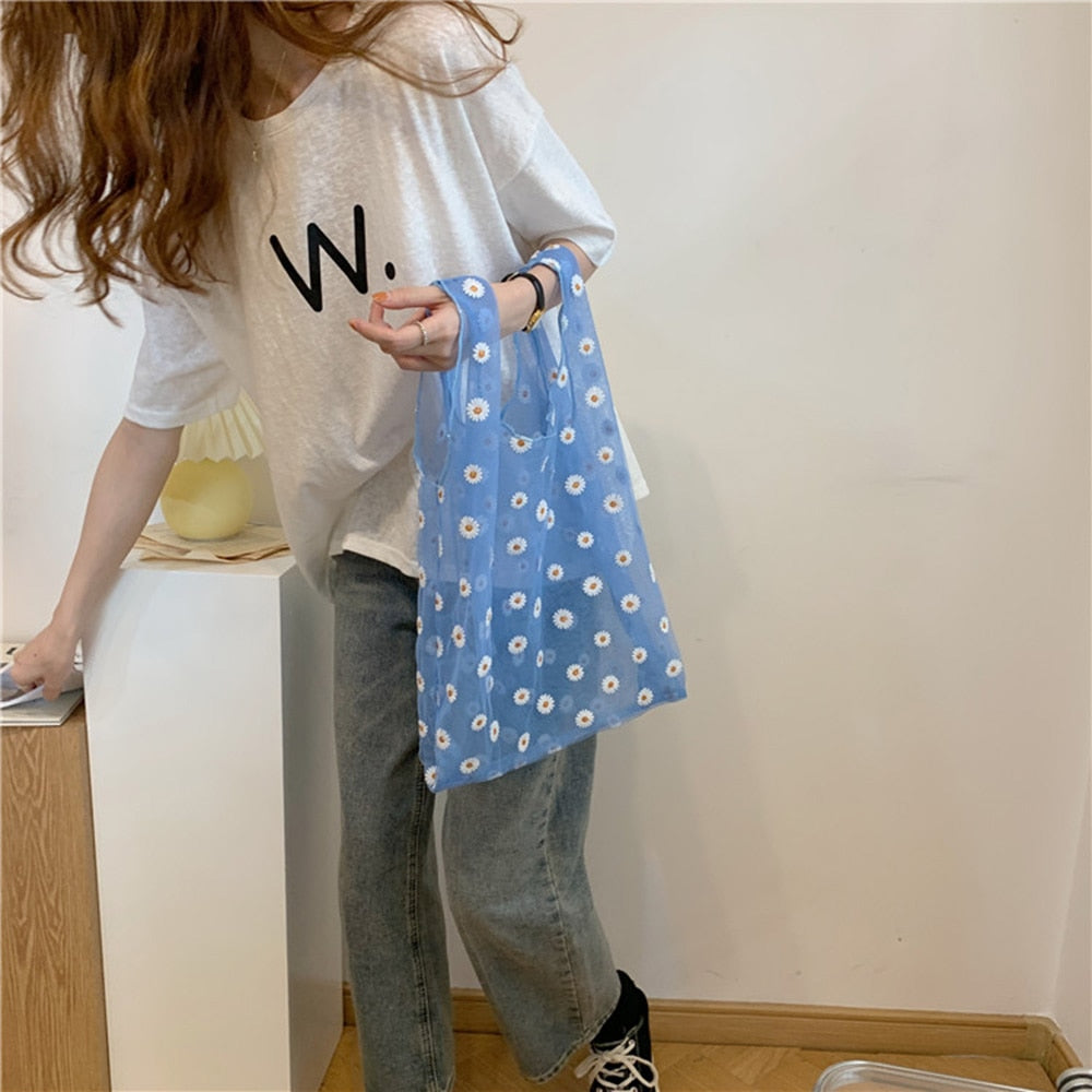 2pcs Embroidered Light Clear Organza Jelly Tote Messenger Shoulder Bags - COOLCrown Store