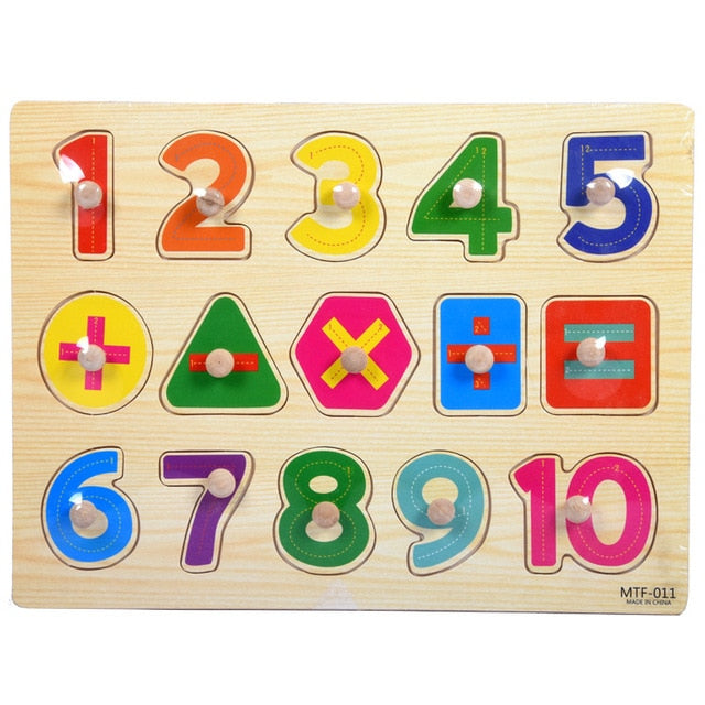 Kids 3D Wooden Puzzles Toys Alphabet Number Puzzle Baby Colorful Letter Digital Geometric Montessori Educational Toy - COOLCrown Store