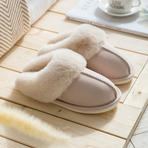 Luxury Faux Suede Full Fur Winter Warm Plush Slippers - COOLCrown Store