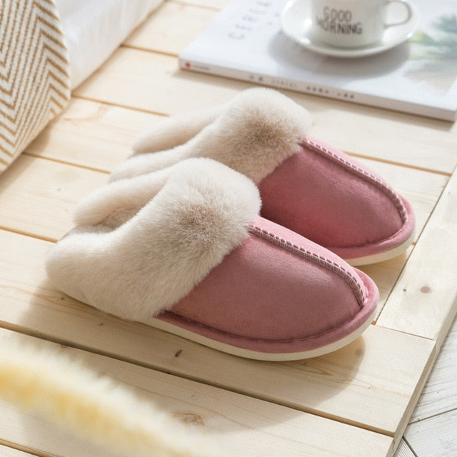 Luxury Faux Suede Full Fur Winter Warm Plush Slippers - COOLCrown Store