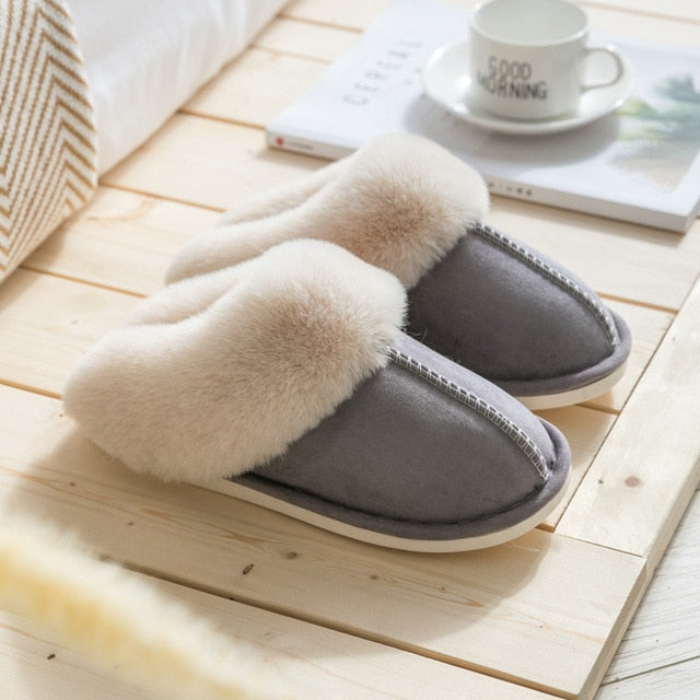 Luxury Faux Suede Full Fur Winter Warm Plush Slippers - COOLCrown Store