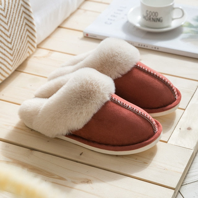 Luxury Faux Suede Full Fur Winter Warm Plush Slippers - COOLCrown Store