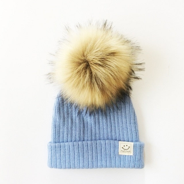 Winter Baby Boy Girl Artificial Pompom Knitted Hat - COOLCrown Store