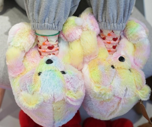 Teddy Bear Plush Furry Faux Cartoon Slippers - COOLCrown Store