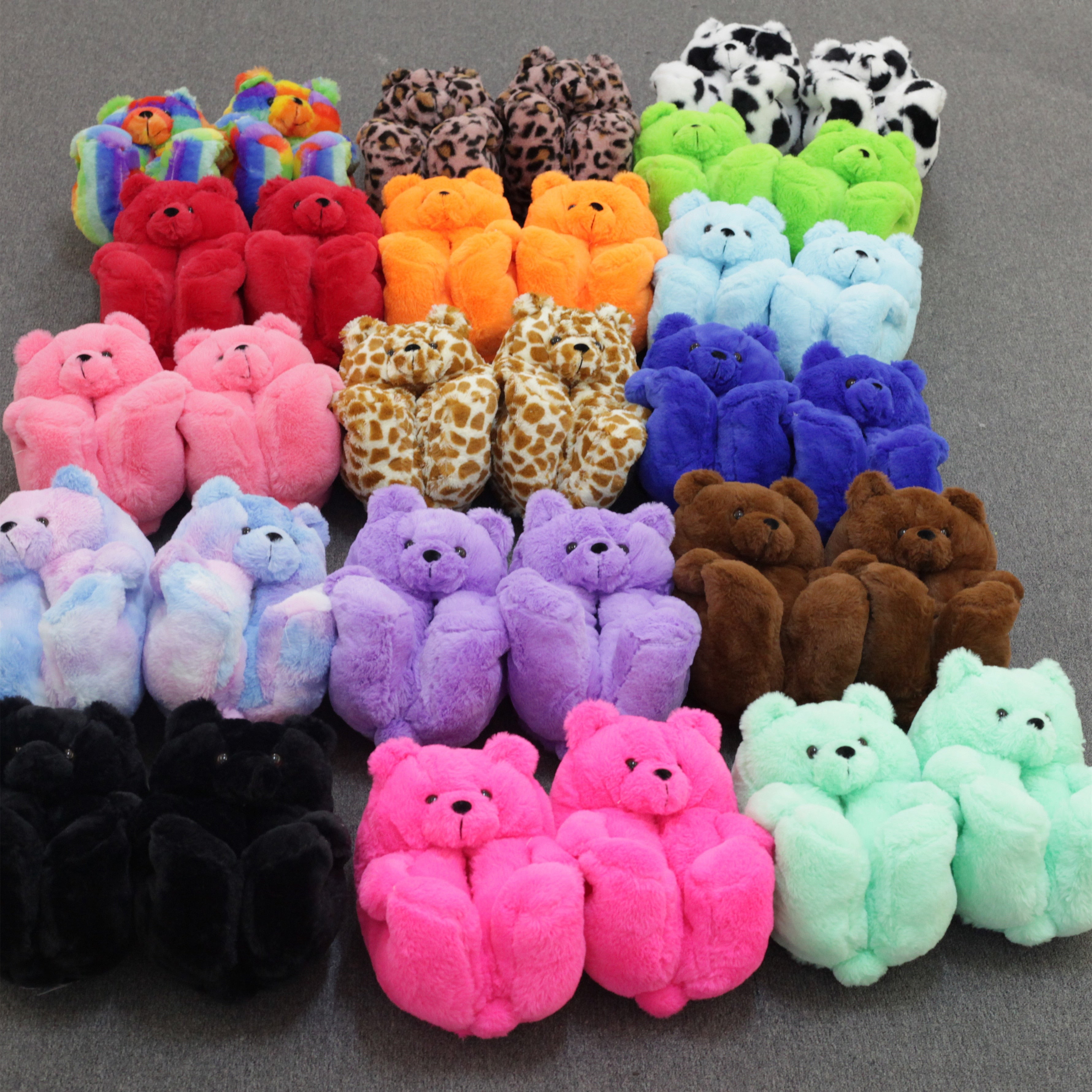 Teddy Bear Plush Furry Faux Cartoon Slippers - COOLCrown Store