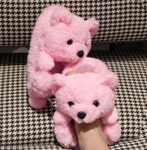 Teddy Bear Plush Furry Faux Cartoon Slippers - COOLCrown Store